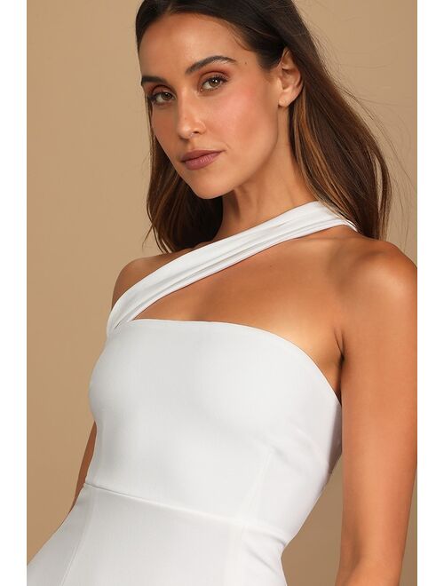 Lulus Hold Your Attention Ivory One-Shoulder Sleeveless Midi Dress