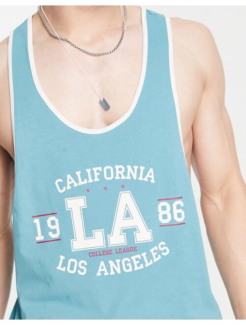 ASOS DESIGN relaxed racer back tank top with LA collegiate print