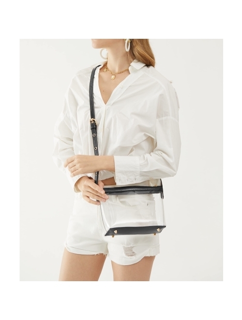 Hoxis Clear Zipper Cross Body Bag with Vegan Leather Trim