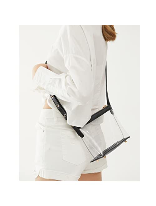 Hoxis Clear Zipper Cross Body Bag with Vegan Leather Trim