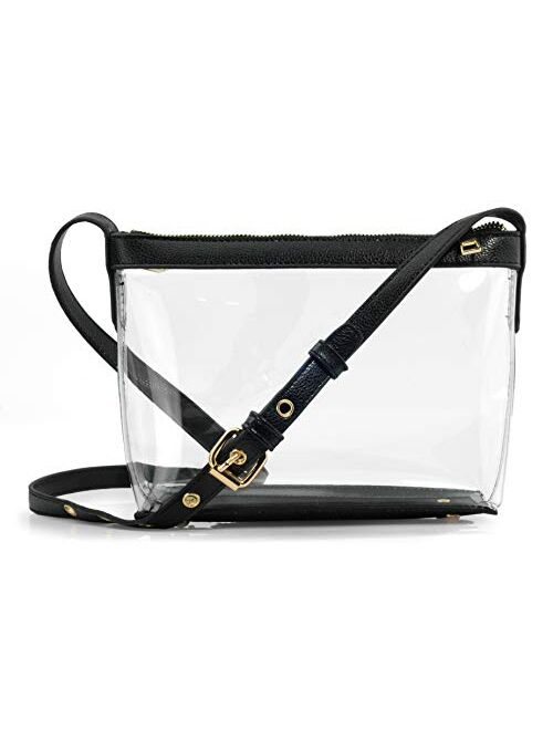Hoxis Clear Zipper Cross Body Bag with Vegan Leather Trim