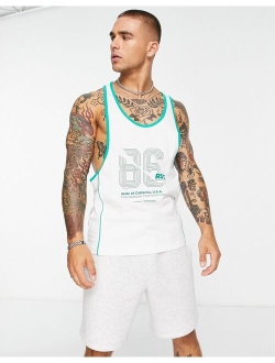 relaxed tank top in white with sports front print