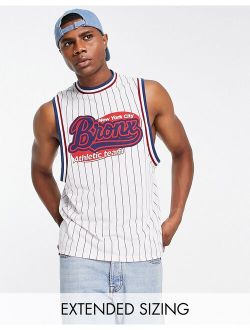 relaxed fit tank in baseball stripe with Bronx city print