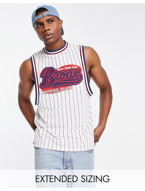 ASOS DESIGN relaxed fit tank in baseball stripe with Bronx city print