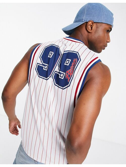ASOS DESIGN relaxed fit tank in baseball stripe with Bronx city print