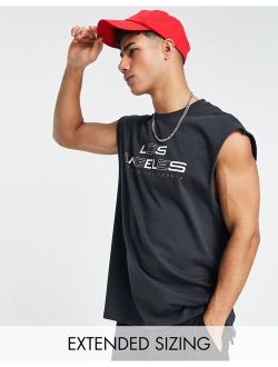 oversized tank top in black with Los Angeles city front print