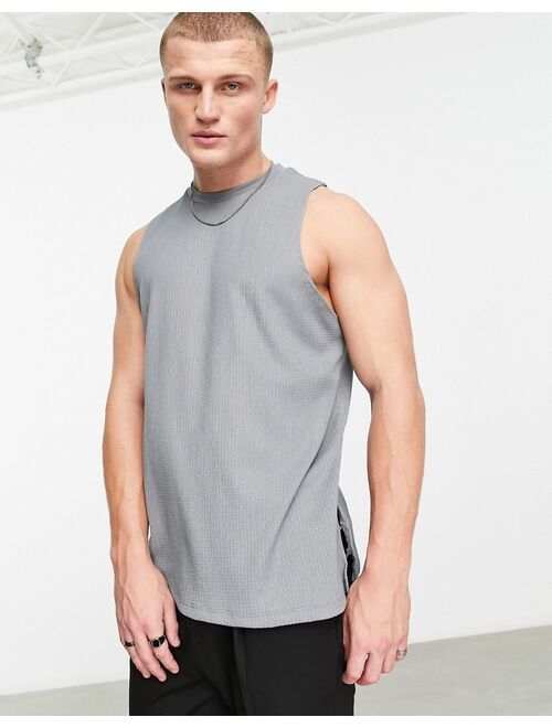ASOS DESIGN relaxed tank top in gray texture with side buckles