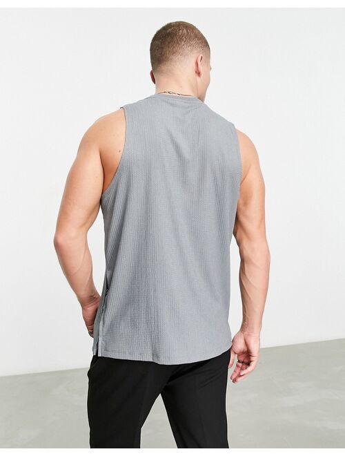 ASOS DESIGN relaxed tank top in gray texture with side buckles