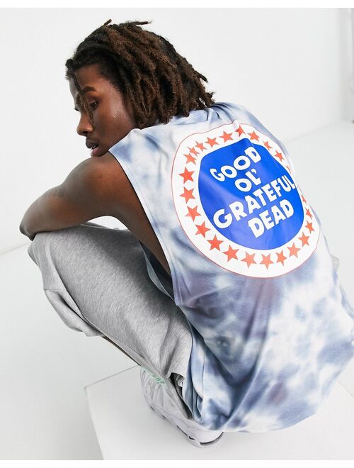 ASOS DESIGN tank top with Grateful Dead print in tie dye blue