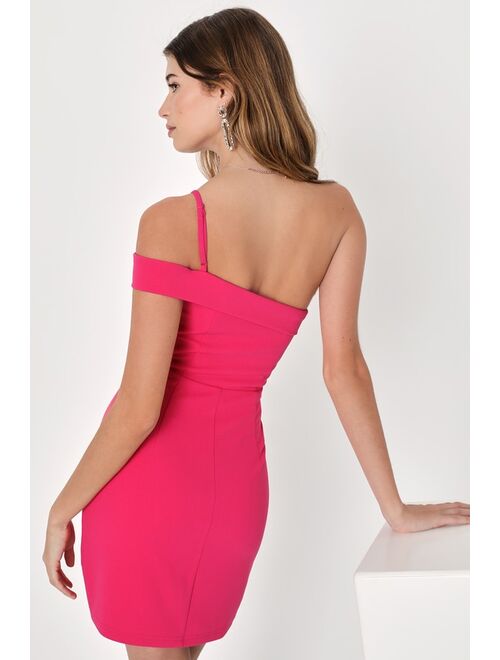 Lulus Favorite Invite Hot Pink One-Shoulder Bodycon Mini Homecoming Dress