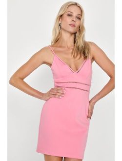 Cocktails and Confidence Pink Crochet Bodycon Mini Homecoming Dress