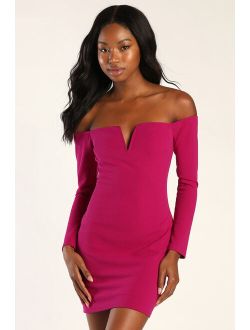 Over the Swoon Magenta Off-the-Shoulder Homecoming Bodycon Dress