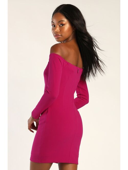 Lulus Over the Swoon Magenta Off-the-Shoulder Homecoming Bodycon Dress