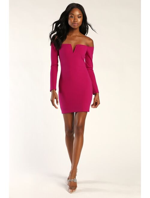 Lulus Over the Swoon Magenta Off-the-Shoulder Homecoming Bodycon Dress