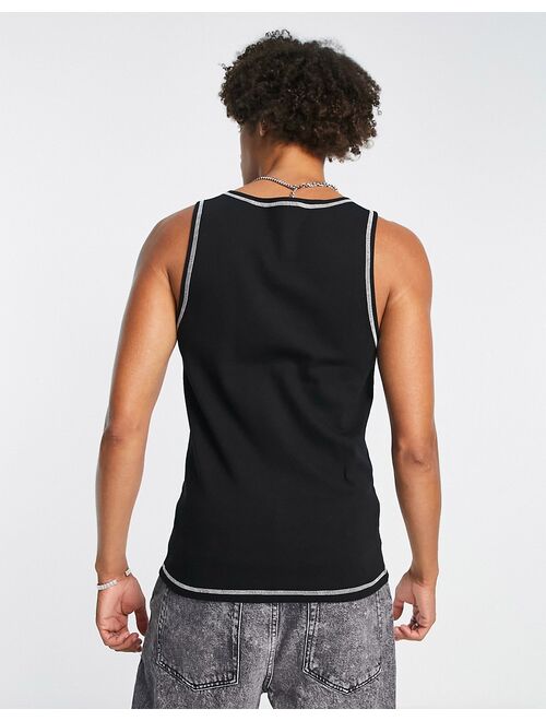 ASOS DESIGN muscle ribbed tank top in black with contrast stitch