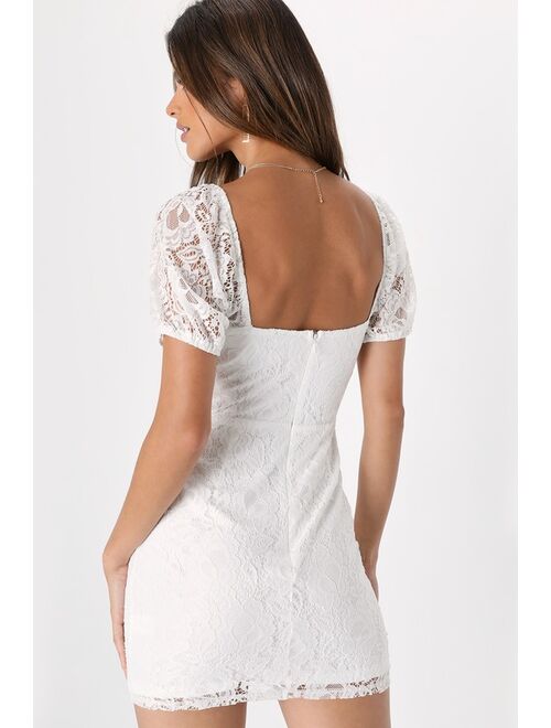Lulus Passionate Perfection White Lace Puff Sleeve Bodycon Mini Homecoming Dress
