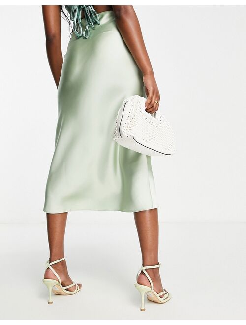 ASOS DESIGN satin bias midi skirt in sage green