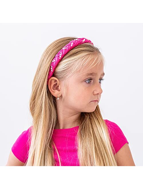 FROG SAC 3 Pearl Headbands for Girls, Satin Braided Head Bands for Kids, Cute Fashion Girl Braid Hair Accessories, Hard Headband Pack for Children, Black Purple Pink Hair