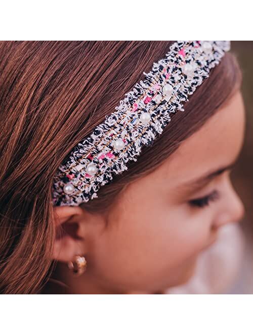 FROG SAC 2 Confetti Headbands for Girls, Black Pearl Hair Bands for Kids, Cute Fashion Girl Head Band Hair Accessories (Black Pearl Chain)