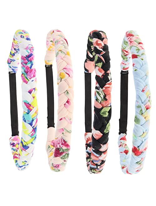 FROG SAC 4 Floral Headbands for Girls, Adjustable Braided Hairband Hair Accessories for Women, Teen Girl Cloth Fabric Head Bands for Birthday Party Favors, Kids Flower Ea