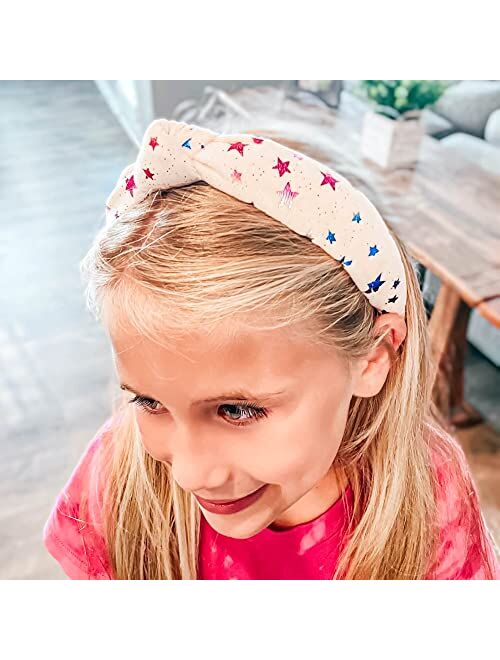 FROG SAC Top Knot Headbands for Girls, Metallic Star Hard Headband for Kids with Ultra Soft Velvet Fabric, Sparkly Girl Hair Accessories (Ivory)