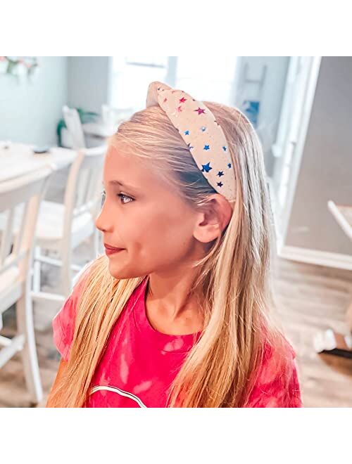 FROG SAC Top Knot Headbands for Girls, Metallic Star Hard Headband for Kids with Ultra Soft Velvet Fabric, Sparkly Girl Hair Accessories (Ivory)