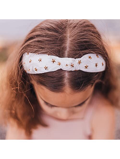 FROG SAC Star Studded Knot Headband for Girls, White Knotted Headbands for Kids, Cute Stud Hair Bands, Little Girl Velvet Hair Accessories, Gold Stars Hairband, No Slip F