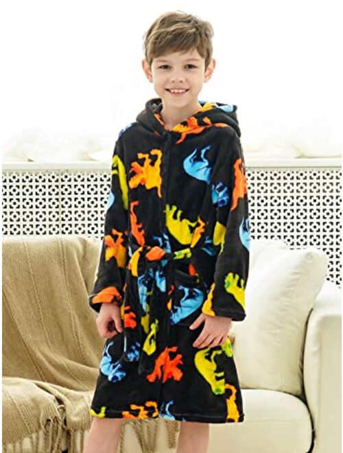 Doctor Unicorn Boys Soft Hooded Bathrobe Kids Warm Gamer Fleece Robe Sleepwear