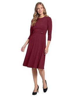 Women's Crepe Fit and Flare Midi with Waist Button Detail