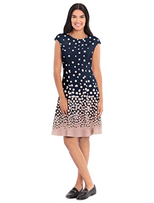London Times Women's Ombre Dots Fit and Flare Dress