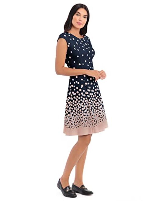 London Times Women's Ombre Dots Fit and Flare Dress