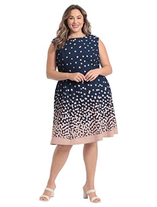 London Times Women's Ombre Dots Fit and Flare Dress