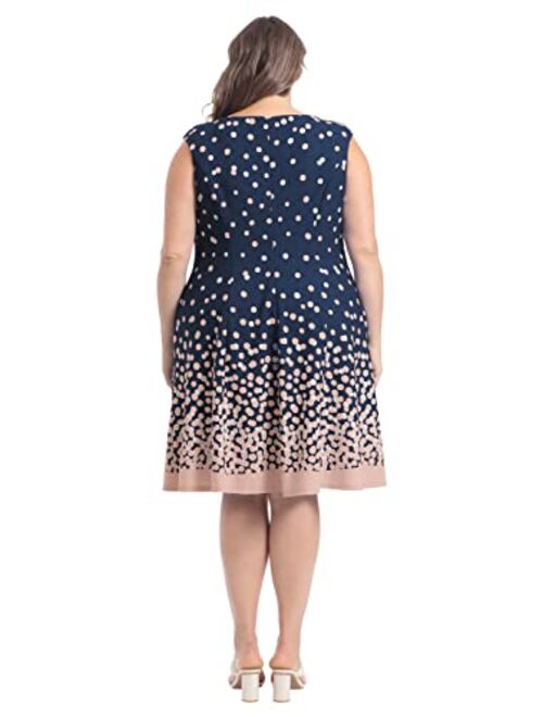 London Times Women's Ombre Dots Fit and Flare Dress