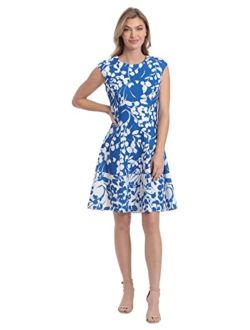 Women's Floral Print Fit and Flare with Contrast Border at Hem