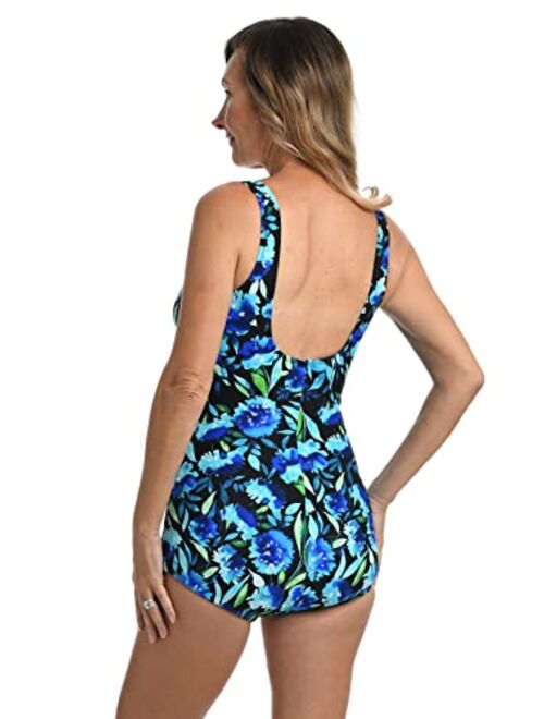 Maxine Of Hollywood Shirred Front Girl Leg One Piece Swimsuit