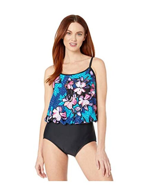 Maxine Of Hollywood Women's Scoop Neck Faux Tankini One Piece Swimsuit