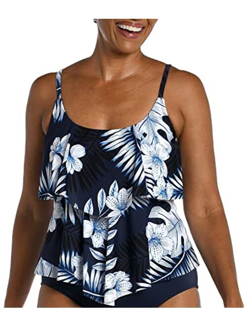 Maxine Of Hollywood Women's Standard 2-Tiered Ruffle Tankini Swimsuit Top