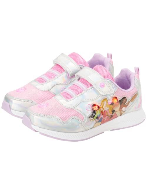 Disney Girls Princess Shoes - Slip On Laceless Light-Up Sneakers: Ariel, Snow White, Belle, Rapunzel, Moana, Cinderella (6T-12)