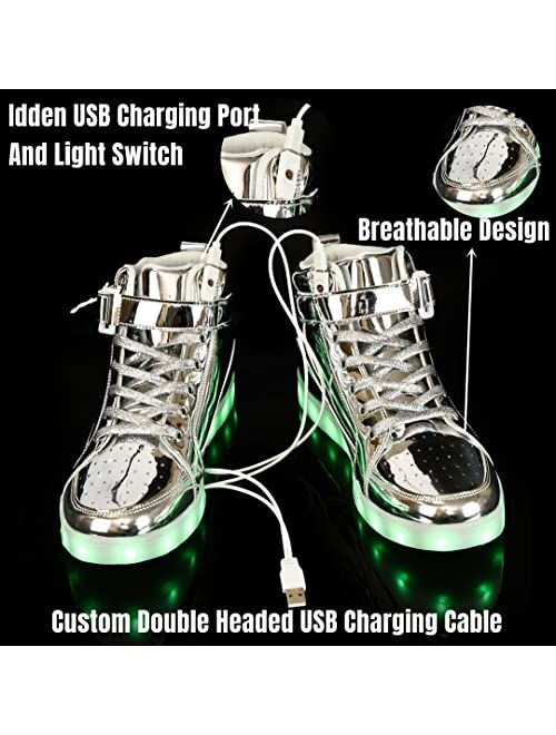 IGxx LED Light Up Shoes for Kids High Top Sneakers Lights Shoes for Boys Gilrs USB Charging Flashing Luminous Trainers for Festivals, Thanksgiving, Christmas, New Year, P