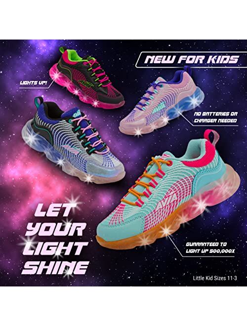 Avia Ignite Slip On LED Light Up Girls' Sneakers - Lightweight Tennis, Athletic, Running Shoes for Girls - Little Kid and Big Kid Sizes