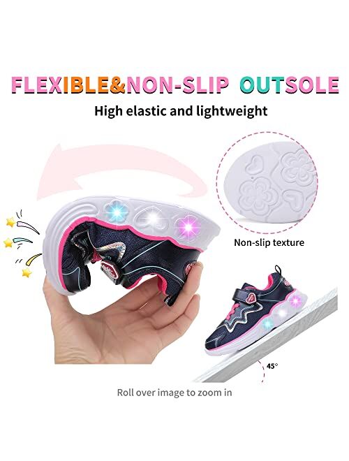 CNFOOTJKY Kids LED Light Up Sneakers Breathable Sport Casual Girls Boys Shoes Adjustable Strap Flashing for Toddler/Little Kid