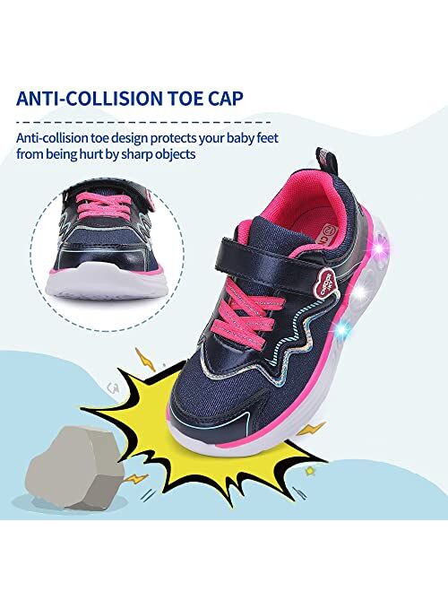 CNFOOTJKY Kids LED Light Up Sneakers Breathable Sport Casual Girls Boys Shoes Adjustable Strap Flashing for Toddler/Little Kid