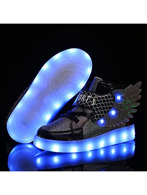 BFOEL Kids Light up Shoes LED USB Charging Flashing High-top Wings Sneakers Boys Girls Trainers for Festivals Halloween Christmas New Year Party Great Gift
