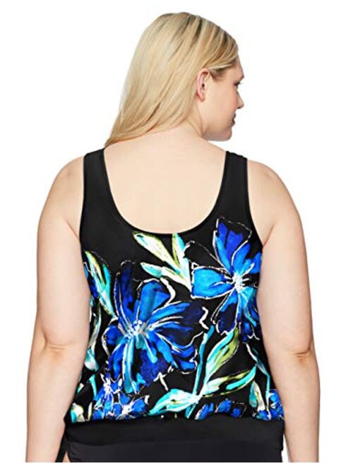 Maxine Of Hollywood Women's Plus Size Side Tie Scoop Neck Banded Tankini Swimsuit Top