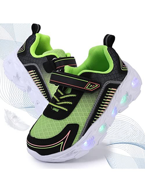 SPR&JOY Toddler Boys Girls Light Up Shoes, Lightweight Breathable Anti-Slip, Led Flashing Sport Sneakers for Toddler/Little Kids