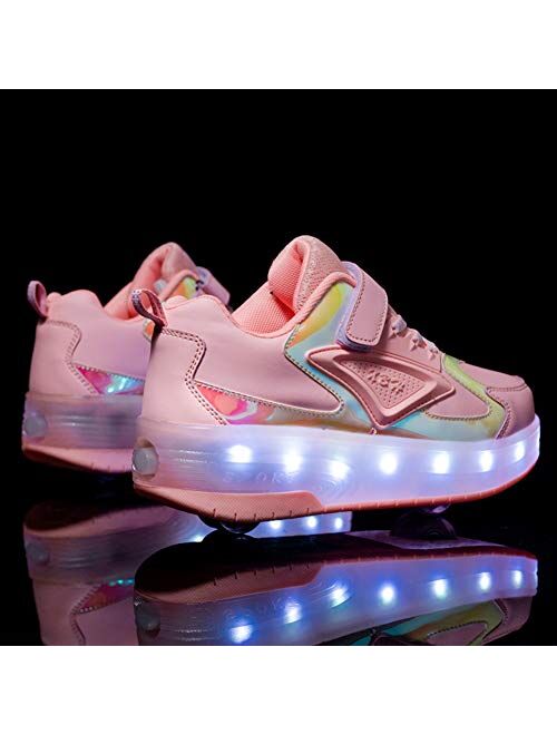 Ylllu Kids LED USB Charging Roller Skate Shoes with Wheel Shoes Light up Roller Shoes Rechargeable Roller Sneakers for Girls Boys Children