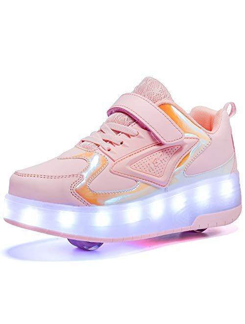 Ylllu Kids LED USB Charging Roller Skate Shoes with Wheel Shoes Light up Roller Shoes Rechargeable Roller Sneakers for Girls Boys Children