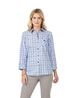 Women's Hampton 3/4 Sleeve Blue Plaid Shirt