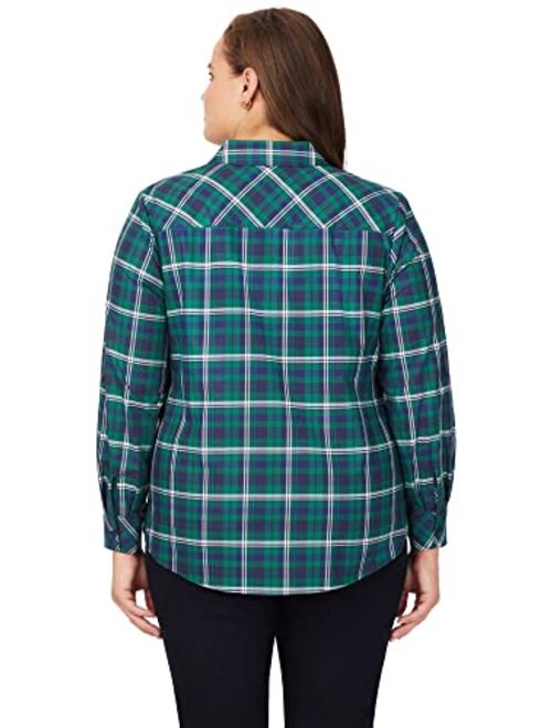 Foxcroft Women's Zoey Long Sleeve with Roll Tab Blackwatch Plaid Blouse