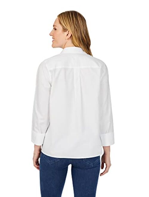 Foxcroft Women's Jewel Long Sleeve with French Cuff Solid Ppo Blouse